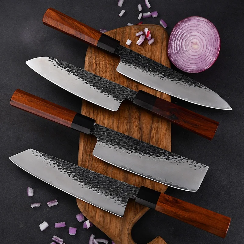 High carbon steel 9CR18mov knives octagonal rosewood and ebony wood handle Japanese kitchen chef knife set