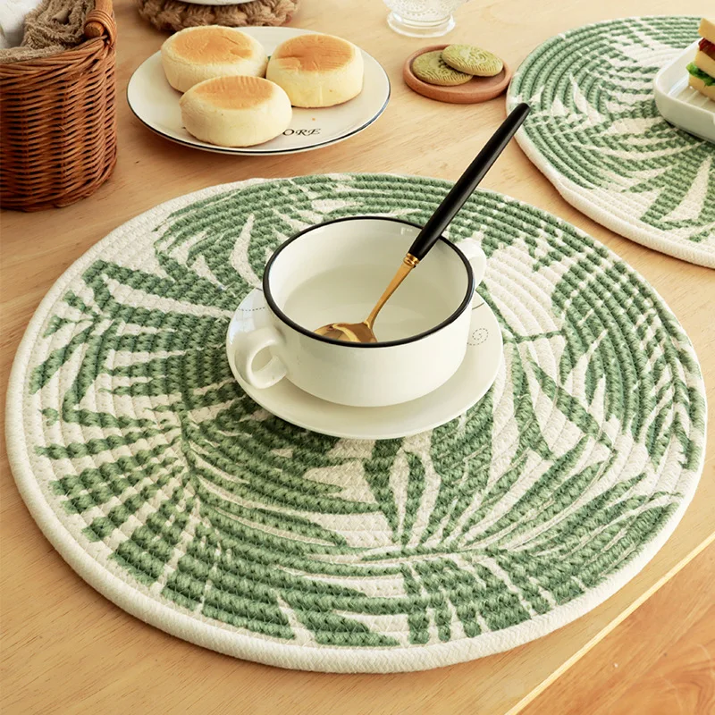 Round Braided Placemats Washable Round Placemats for Kitchen Dining Table Round Indoor Woven Fabric Table Mats