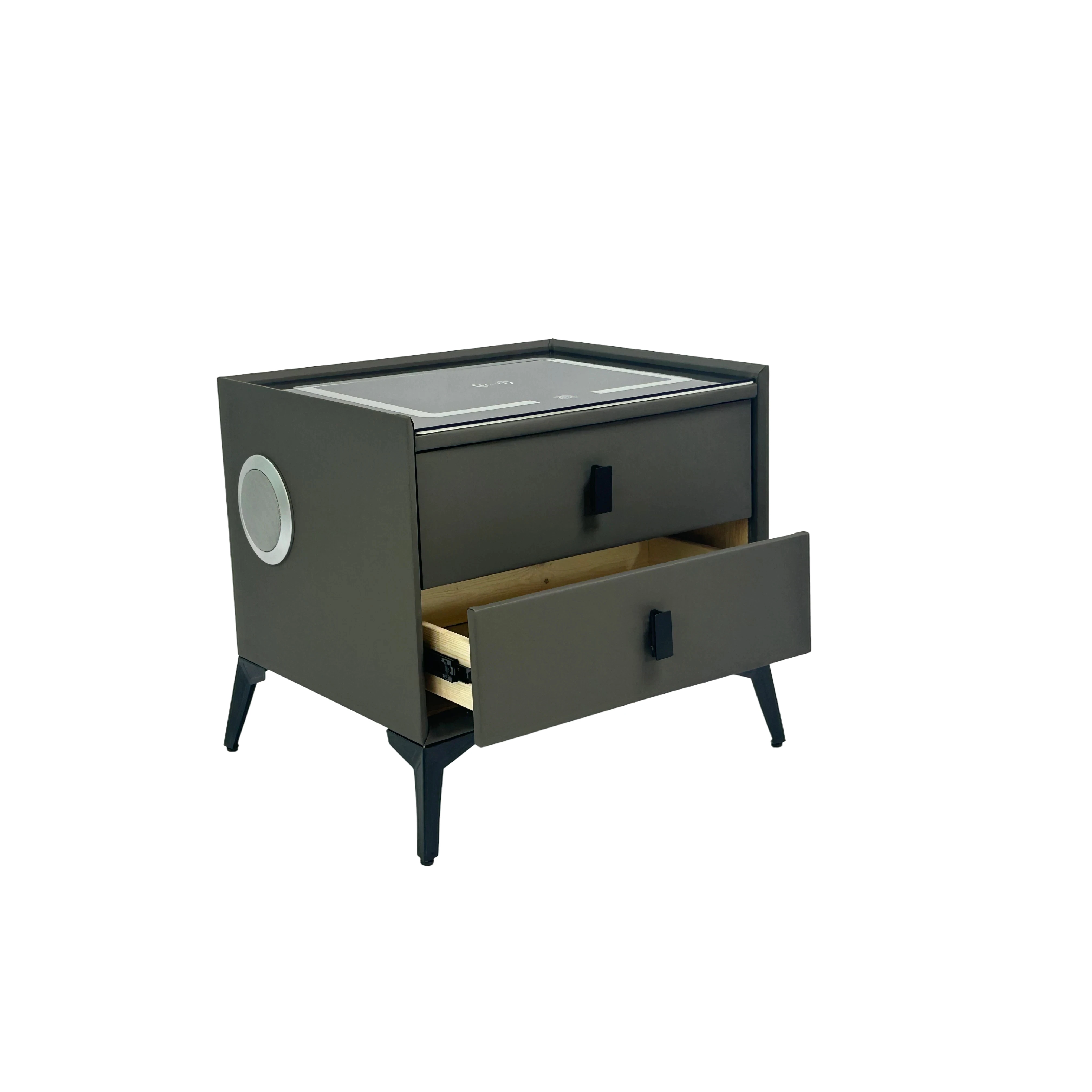 Factory Direct Low Price Luxury Leather Living Room Modern Solid Wood Safe Bluetooth Wireless Charging French Style Nightstands