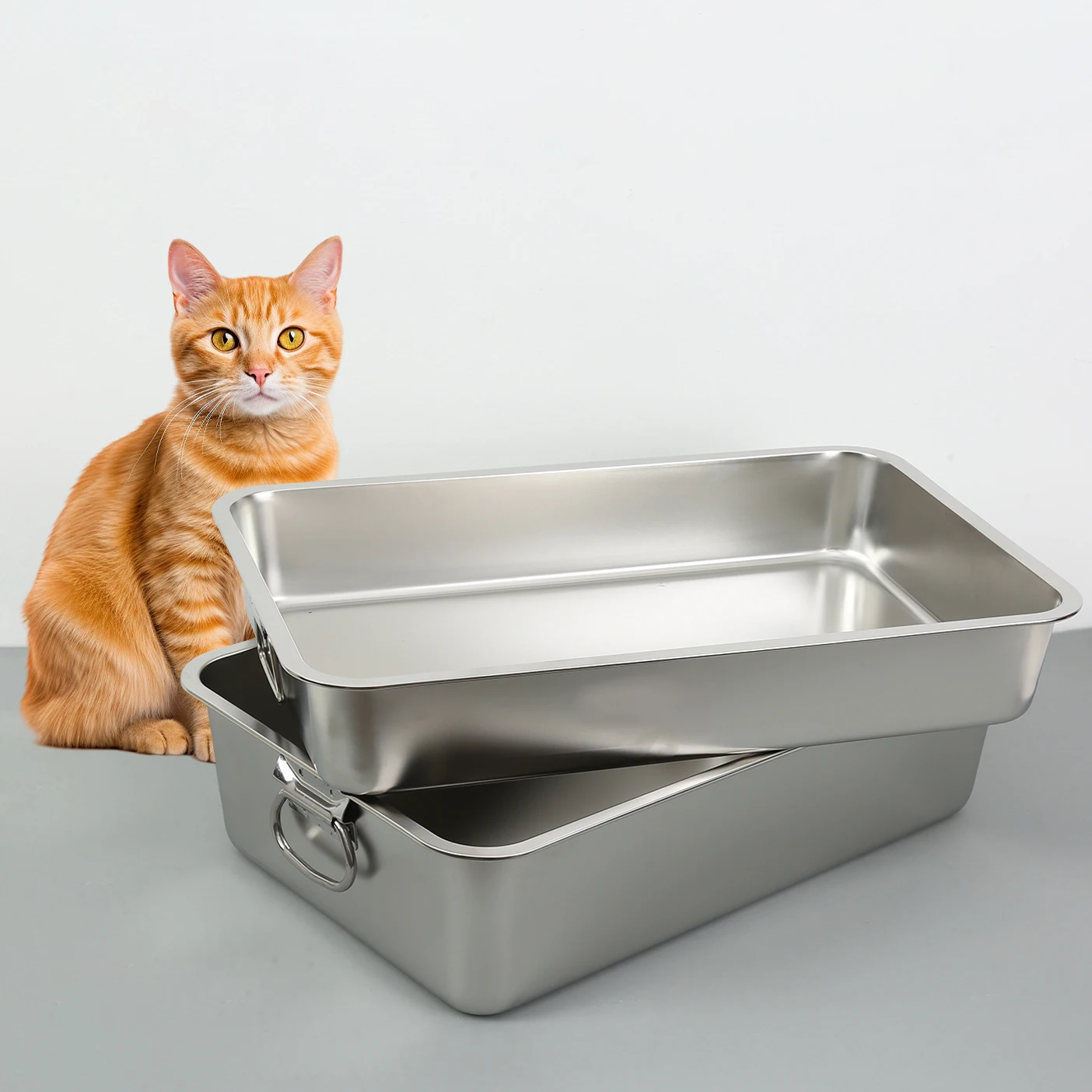 New Design Wholesale Stainless Steel Cat Litter Box With Handles On Both Sides Easy To Lift&clean 2024 Hot Selling Cat Products