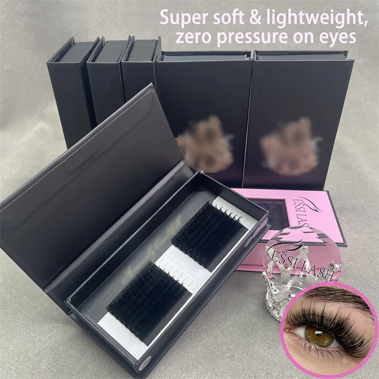 Soft Mink Pbt 0.03  0.05 12Rows Velvet Fanning Eyelash Extensions  Cashmere Trays Dark Matte Cashmere Volume Lash Trays