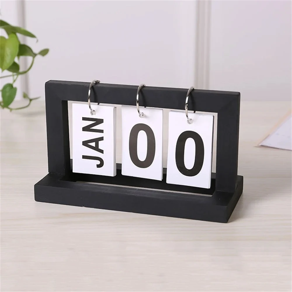Home Decoration Photography Props Office Wooden Perpetual Calendar Flip Month Date Display Desktop Schedule Daily Planner