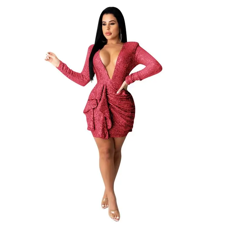 F47-women модные стили одежды элегантные женские платья 2020 глубокий v-образный вырез на шее сексуальный платье