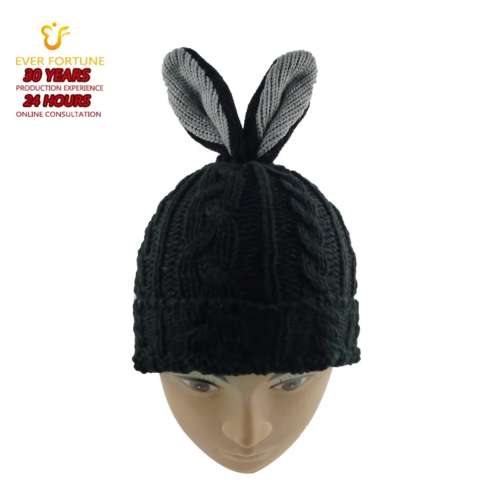 New Style Animal Bunny Rabbit Ear Hat Black Kids Winter Beanie Hats Holiday Party Funny Cute