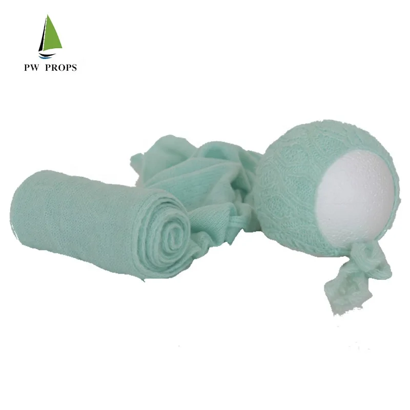 Wrap set Baby Knit Swaddle Wrap Baby Girl Photography Props Textured Cotton Baby knit mohair hat props