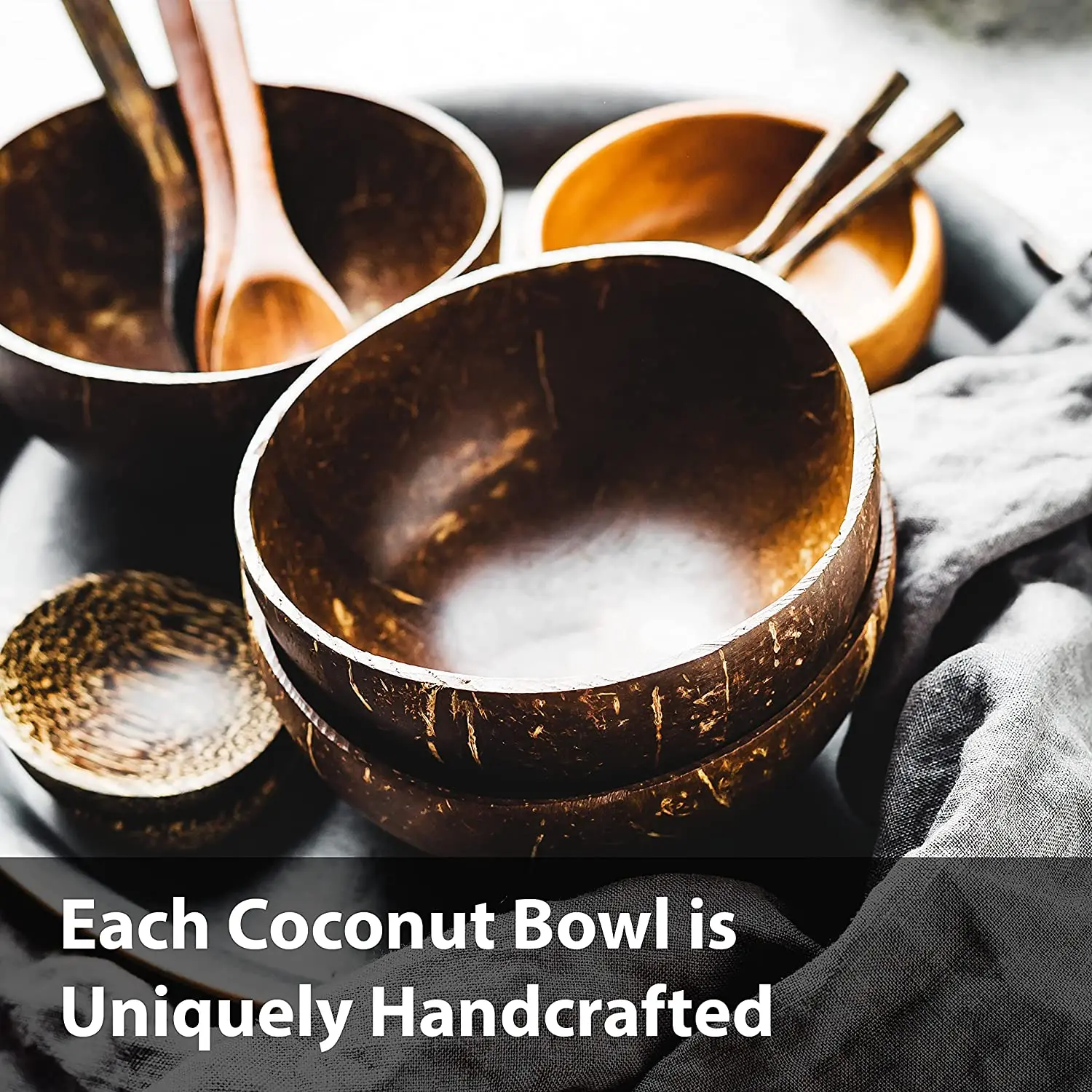 Premium 100% Natural Reclaimed Coconut shell Wooden Bowls For Smoothies