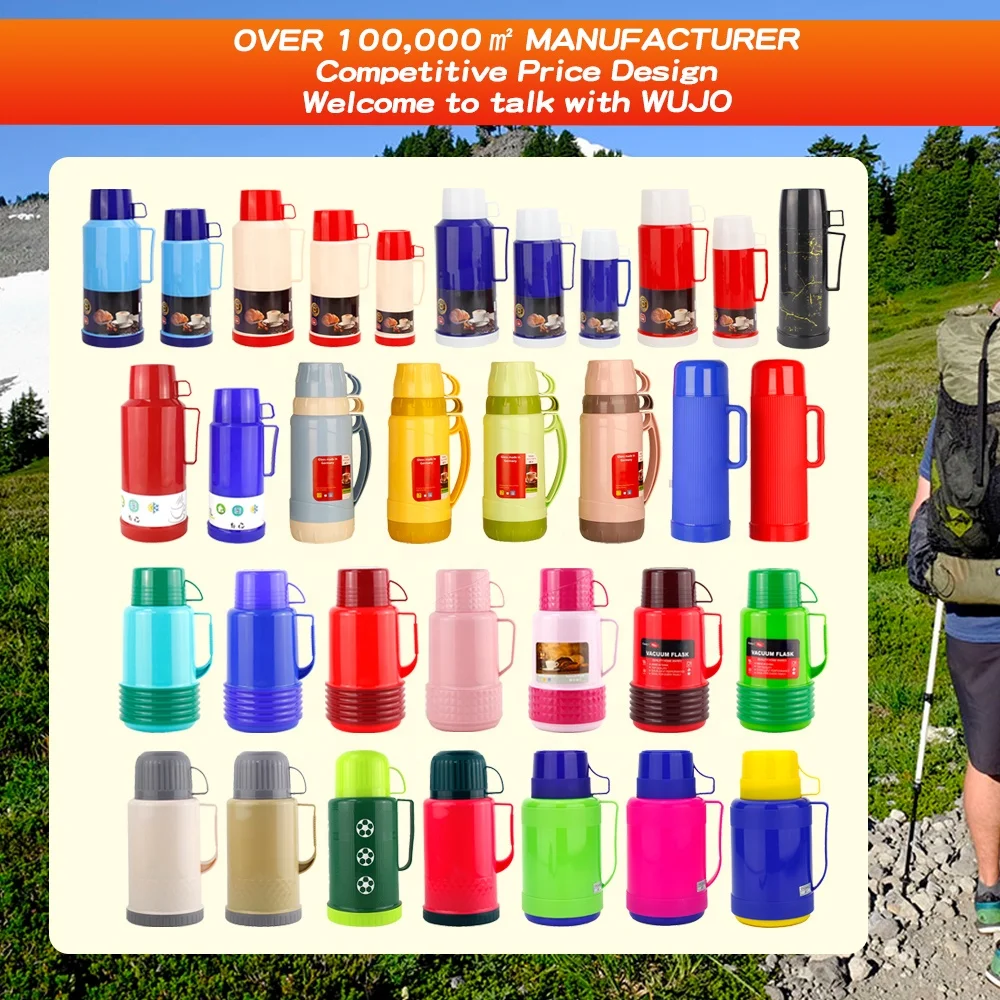 Manufacturer 1L 1.8L Vacuum Insulated Garrafa Tea Water Flask Travel Plastic Thermos Termos with Glass Liner