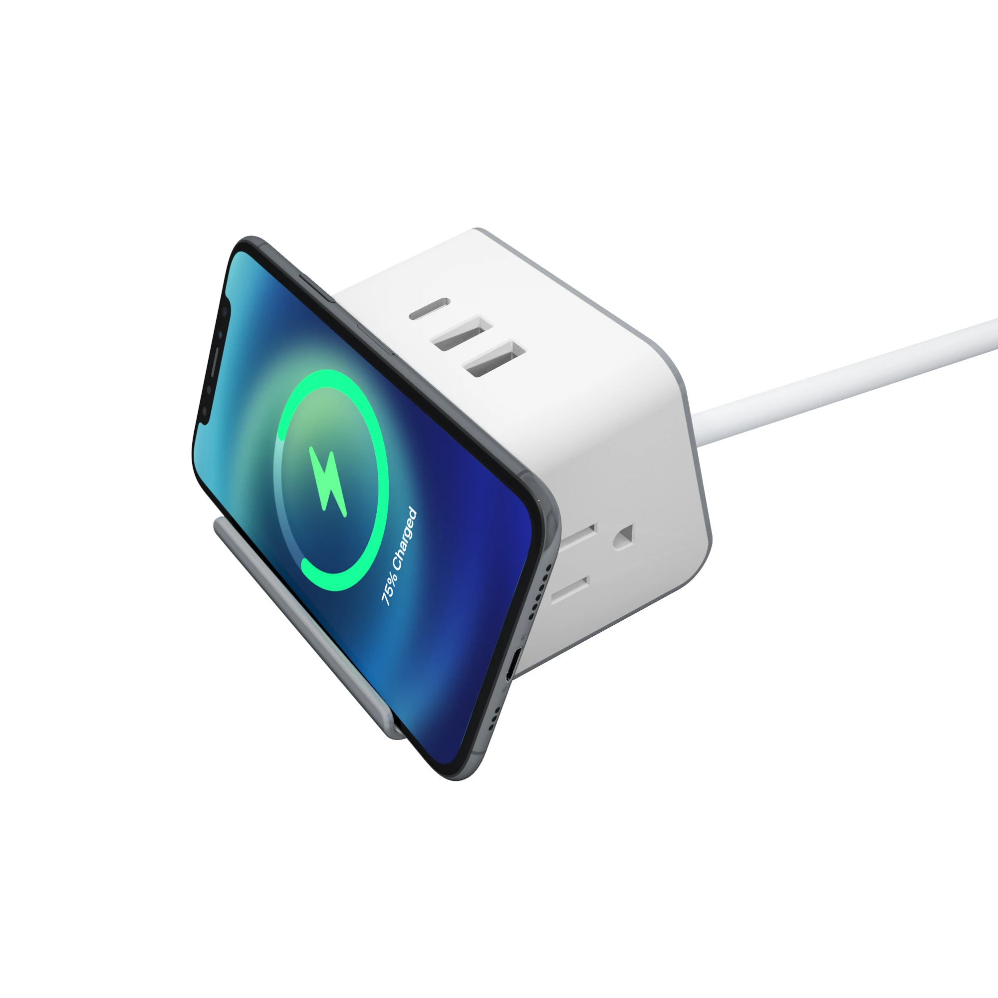 Us Standard Plug Wireless Charging Station Surge Protector With Type -C Fast Charger Smart Power Strip For Travel