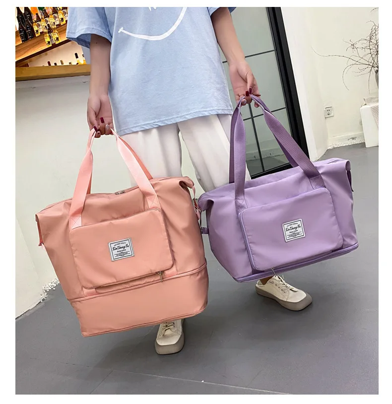 Top Seller Foldable Expandable Dry Wet Waterproof Duffel Bag Holdall Yoga Weekend Shoulder Gym Luggage Travel Tote Women