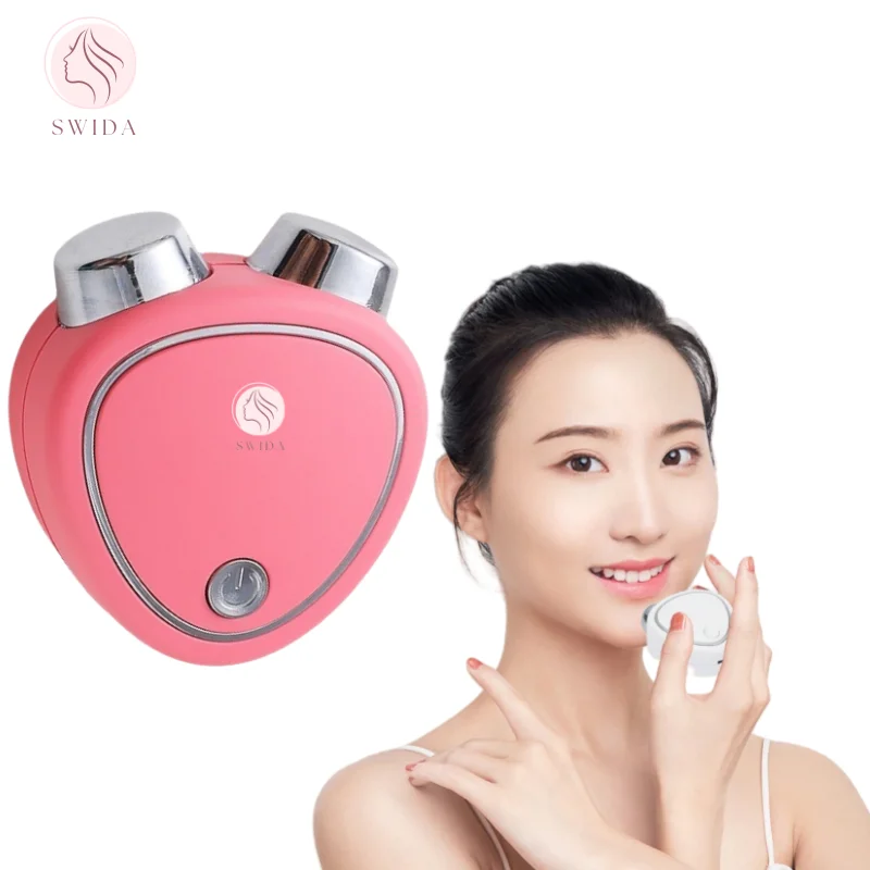 SWIDA EMS Home Use Microcurrent Facial Toning Device care anti aging face lifting massage pink roller