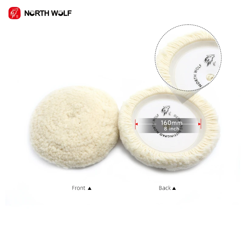 North Wolf Professional Single Sided Lambs 8 inch Wool Buffing Pads Genuine Car Detailing Wool Polishing Pad