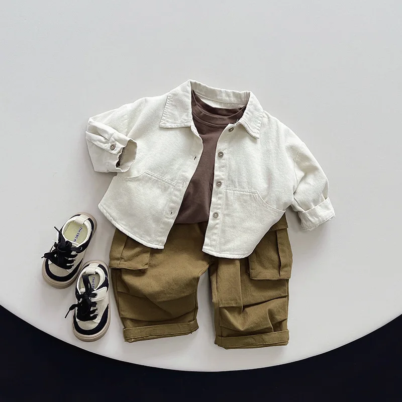 Wholesale High Quality Vintage Boys Shirt Jacket Baby Long Sleeved Blouse Shirt Children Clothes Casual Kids Shirt