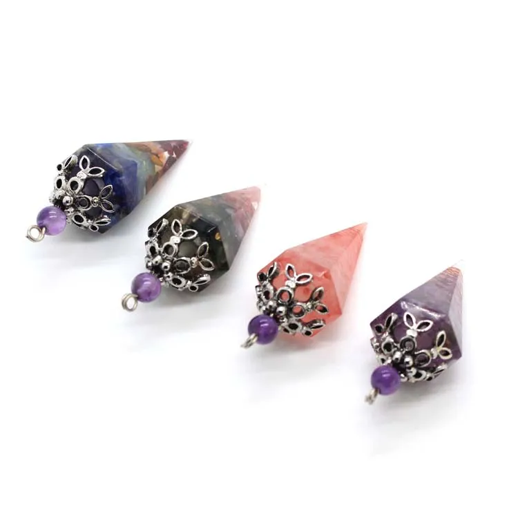 ML Natural Healing Crystal Quartz Pendulum Dowsing Divination 6 Facet Point Wicca Balancing Spiritual Orgonite Pendulum Pendant