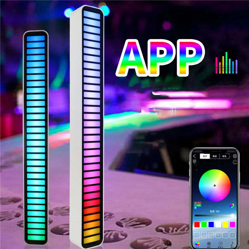 Sound Control Pickup Rhythm Ambient Light Strip Colorful LED Rechargeable Battery Car Computer Audio Music DJ Atmosphere Lamp