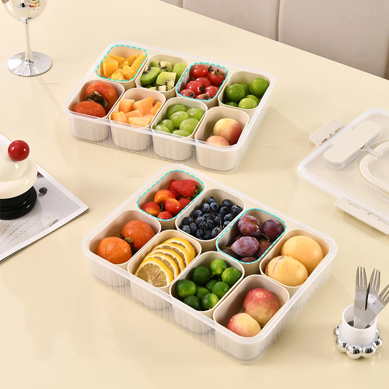 Кухонное разделенное поднос с крышкой коробка для закусок овощной контейнер хранения продуктов пластиковые контейнеры фруктов ручкой нож и вилка