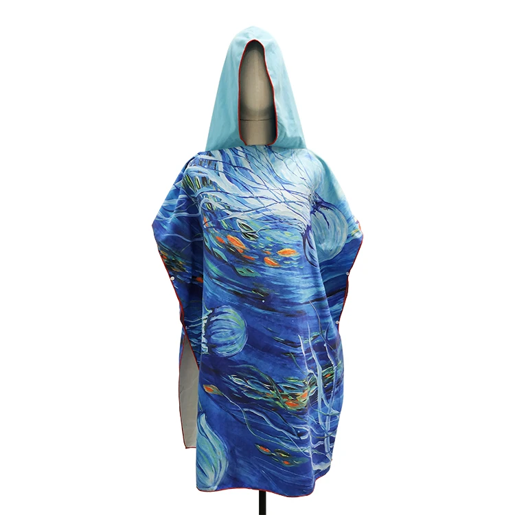 Лидер продаж мягкое абсорбирующее пляжное полотенце из микрофибры с принтом на заказ пончо для смены банный халат банное