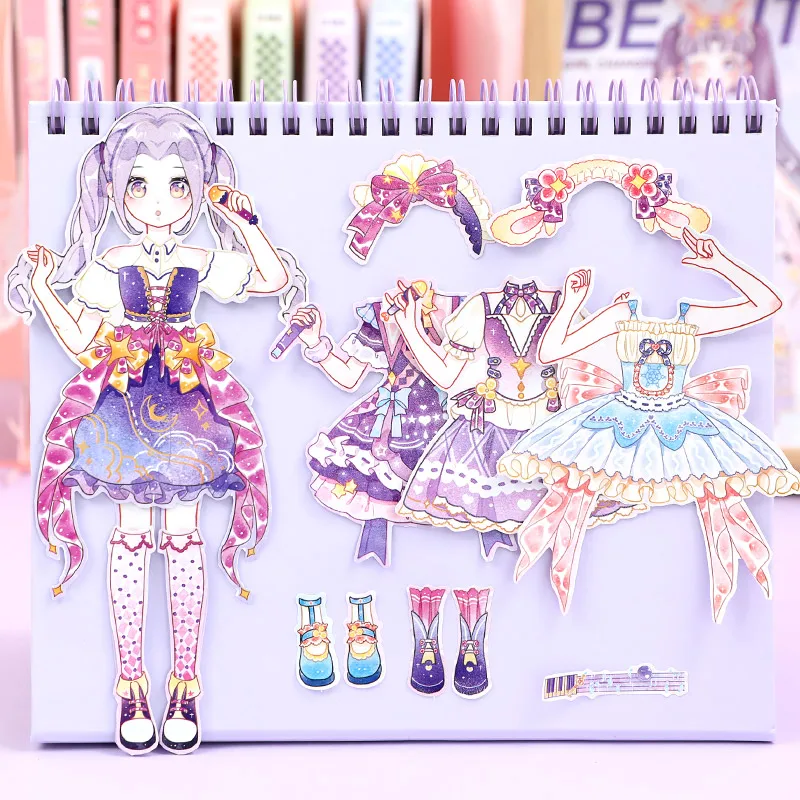 Cartoon Girl Dress Up Stickers Book Decorative Kawaii Style Self Adhesive Die Cut Sticker