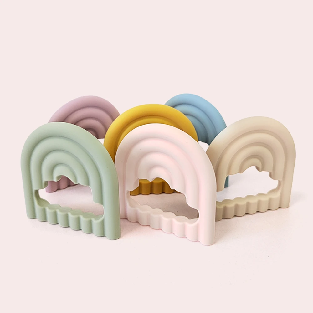 Maysun Food Grade Rainbow Silicone Baby Teethers Donut Rubber Toy Chewable Teething Toys Silicone Baby Teether