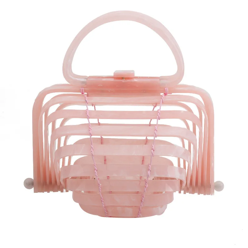 New Brand Hollow Out Bamboo Weaving Bag Acrylic Purse Box Clutch Evening Bags On Vacation Sandy Beach