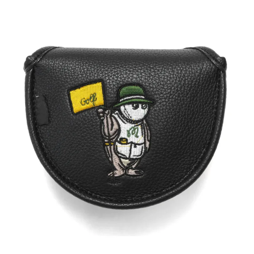 Black Soft Lining Custom Embroidery Logo Club Covers Magnetic Suction Leather Golf Mallet Putter Cover
