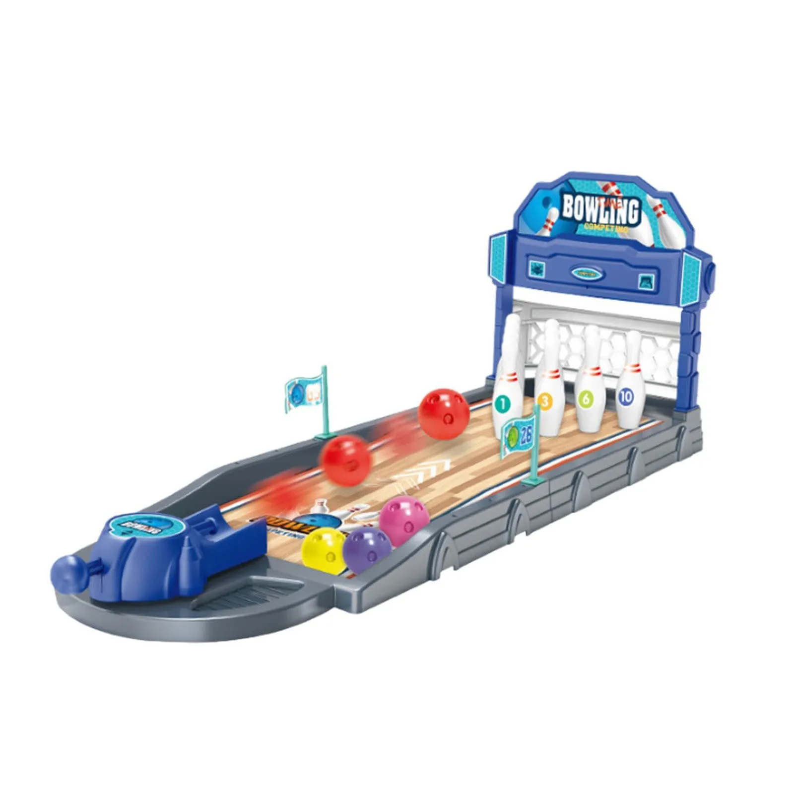 Interactive Tabletop Board Games Family with Bowling Alley Board and Launch Ramp Balls Pins for Children Adults
