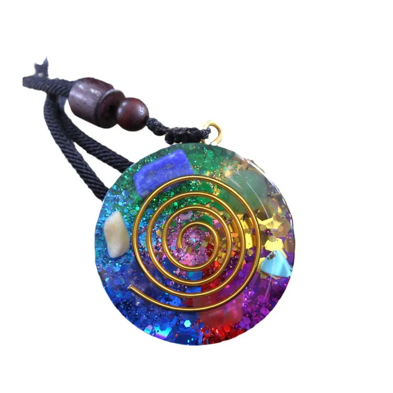 Factory Handmade Craft Resin Crystal Gravel Pendant Sweater Necklace Chain with Rope Orgone Energy Healing Necklace Gifts