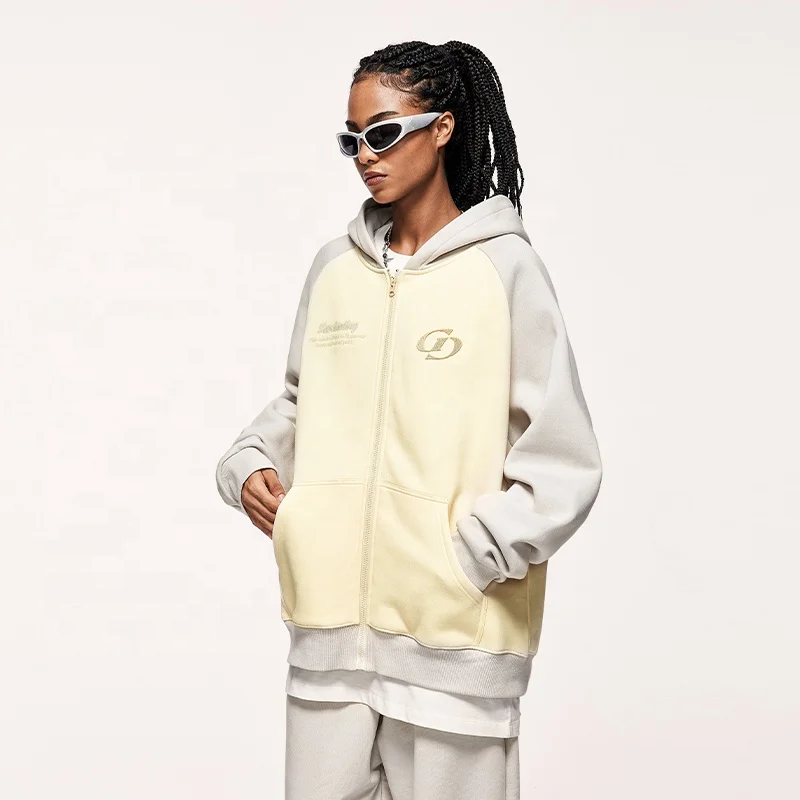 INFLATION Raglan Sleeve Turf Embroidery Zipper Hoodie 350 GSM Fleece Zip Up Premium Hoodie