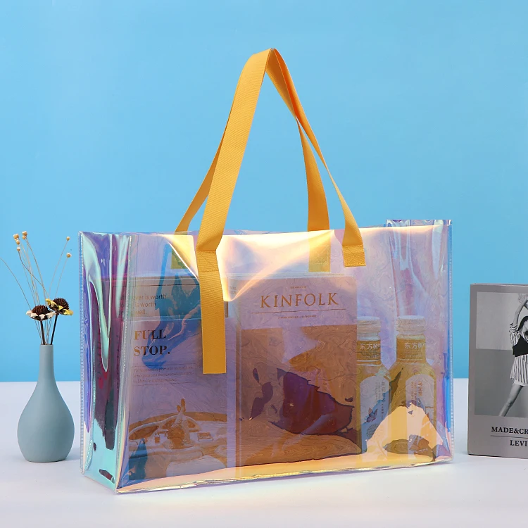 PVC transparent laser tote bag customized logo magic Jelly bag shopping fashion shoulder commute bag