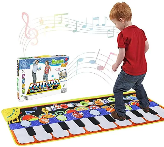 Musical Piano Mat 10 Keys Piano Keyboard Play Mat Portable Musical Blanket Build in Speaker & Recording Function for Kids (1600284125180)