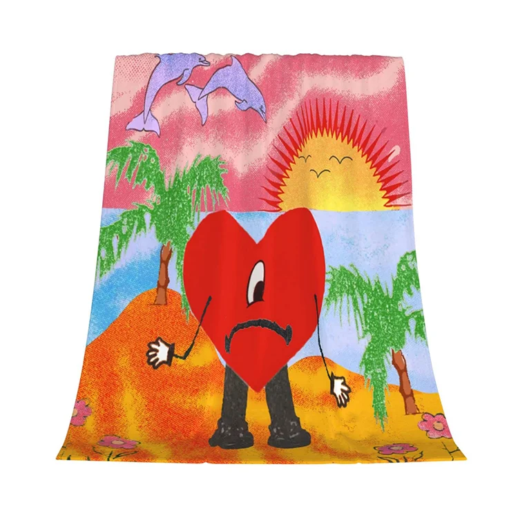 Wholesale Supply Personalized Unique Custom Fleece Blanket For White  bad cute bunny towel Transfer bad bunny blanket