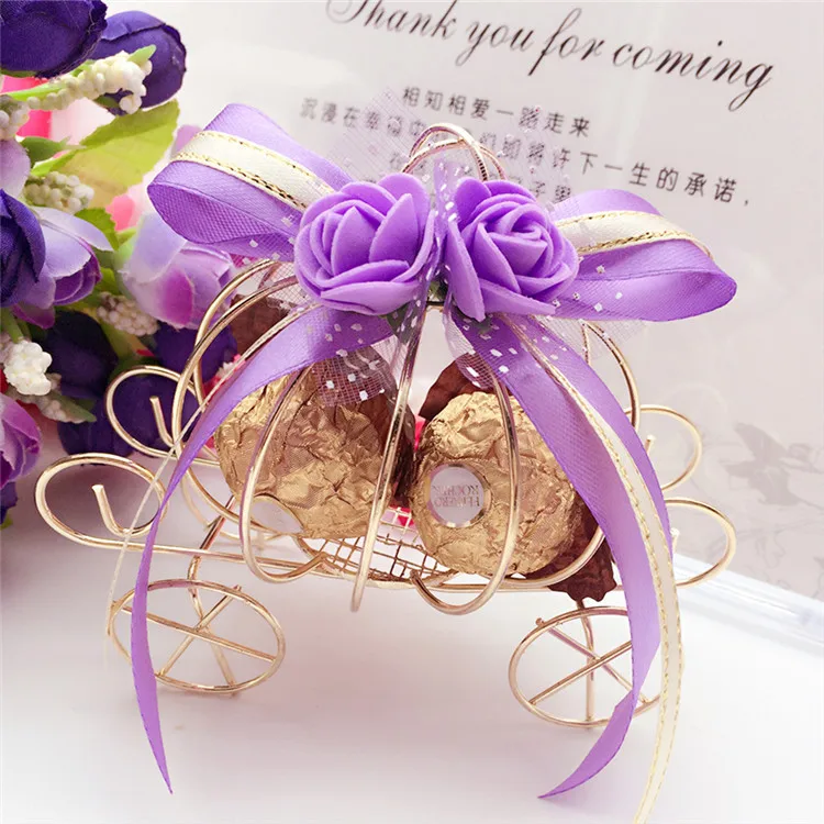 High Quality Metal Carriage Flower Candy Box Wedding Party Favor Gifts Candy Box With Ribbon