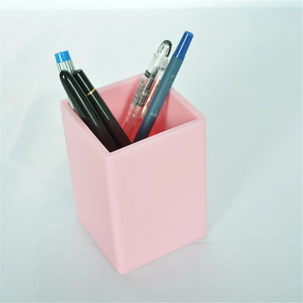 Custom Durable Simple design Square cup shape colorful silicone pen holder Container for Office School