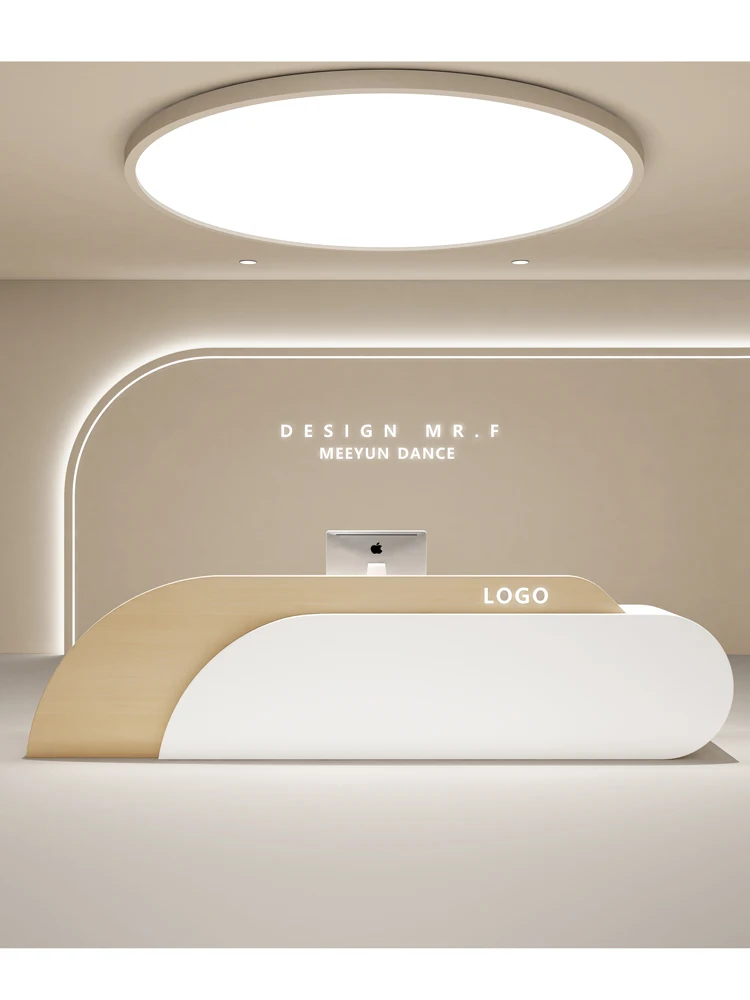 Wood Curve Reception Desk Beauty Salon For Hotel Spa Salon Desk With Storage Rack Office Furniture For Sale