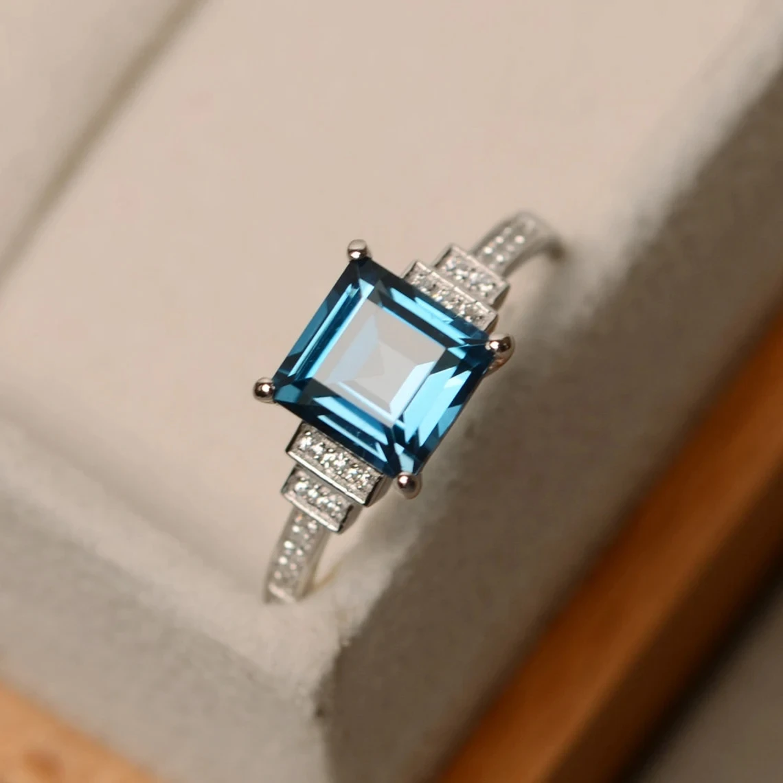 November Birthstone London Blue Topaz Ring Square Cut Ring Sterling Silver For Women Engagement Ring