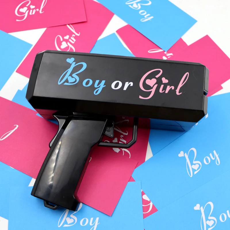 Gnder reveal Flying Pink Blue Paper Throwing Popper Money Gun Shooter Reveal Spray Cannon