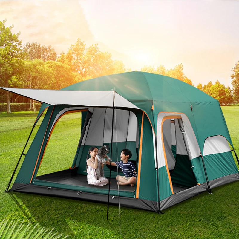Палатка для кемпинга на открытом воздухе с 2 комнатами, 1 гостиная, водонепроницаемая, очень большая, вместительная, на 8-12 человек, семейная палатка