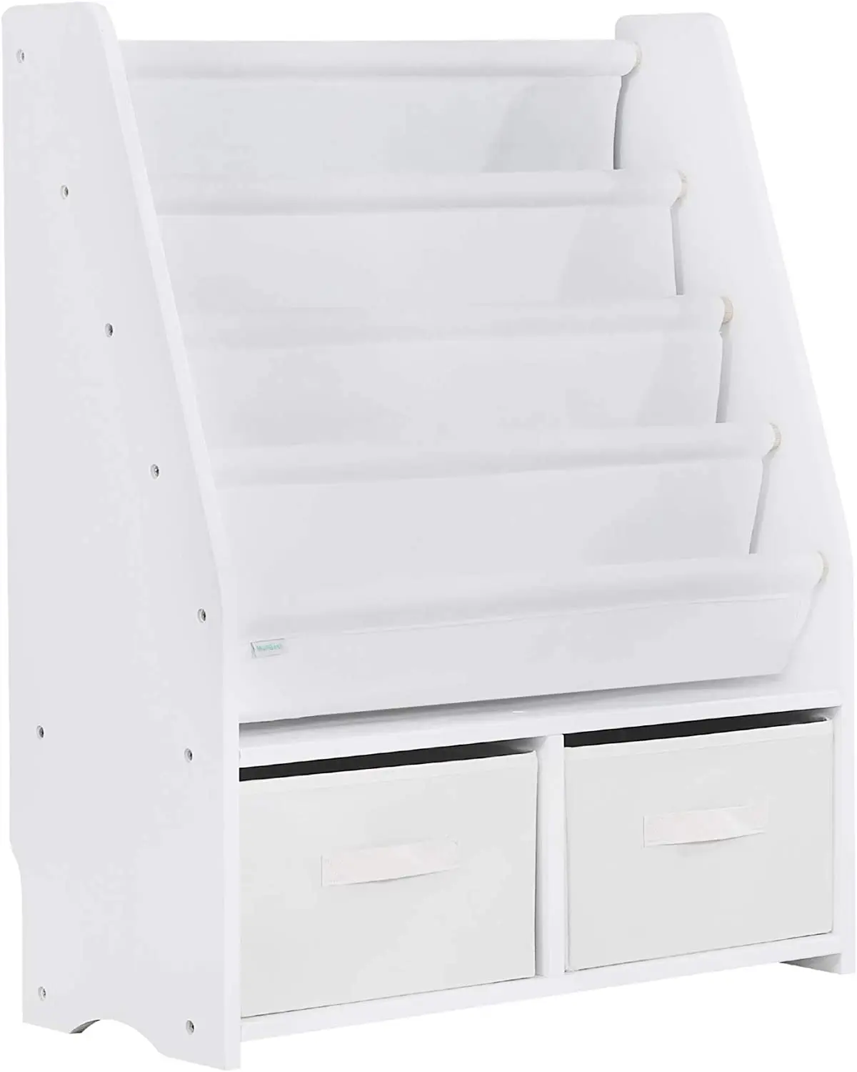 Natural Solid Wood Sling Bookshelf Organizer with 2 Storage Boxes for Kids Multifunction Toy Book Storage Organizer