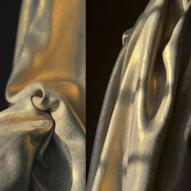 
Silver 100% Pure Linen Fabric Bronzing Thick Outerwear Fabric Gold for Dress Suit 