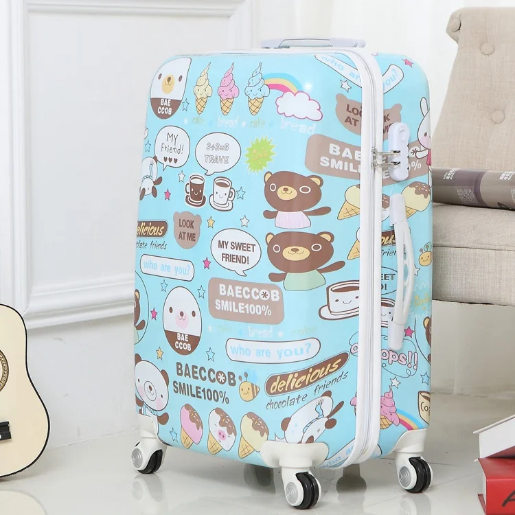 Custom cute cartoon printed hard shell travel luggage suitcase for girls or boys luggage