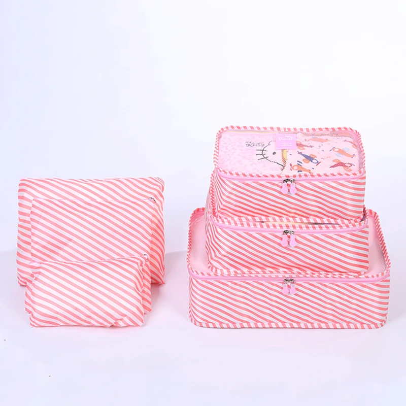 Promotional cheap price 6pcs luggage packing organizer set travel packing cubes with Laundry Bag Shoe Bag