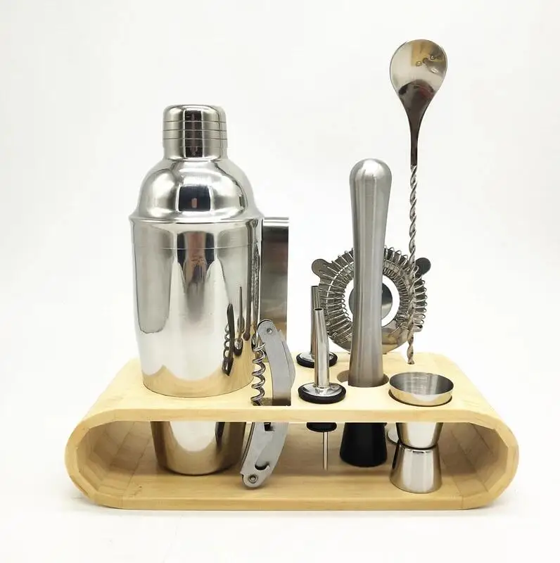 550ml/750ml Cocktail Shaker Set with Muddler Jigger Bar Spoon Ice Tong Bartender Kit Bar Set Stainless Steel Cocktail Set