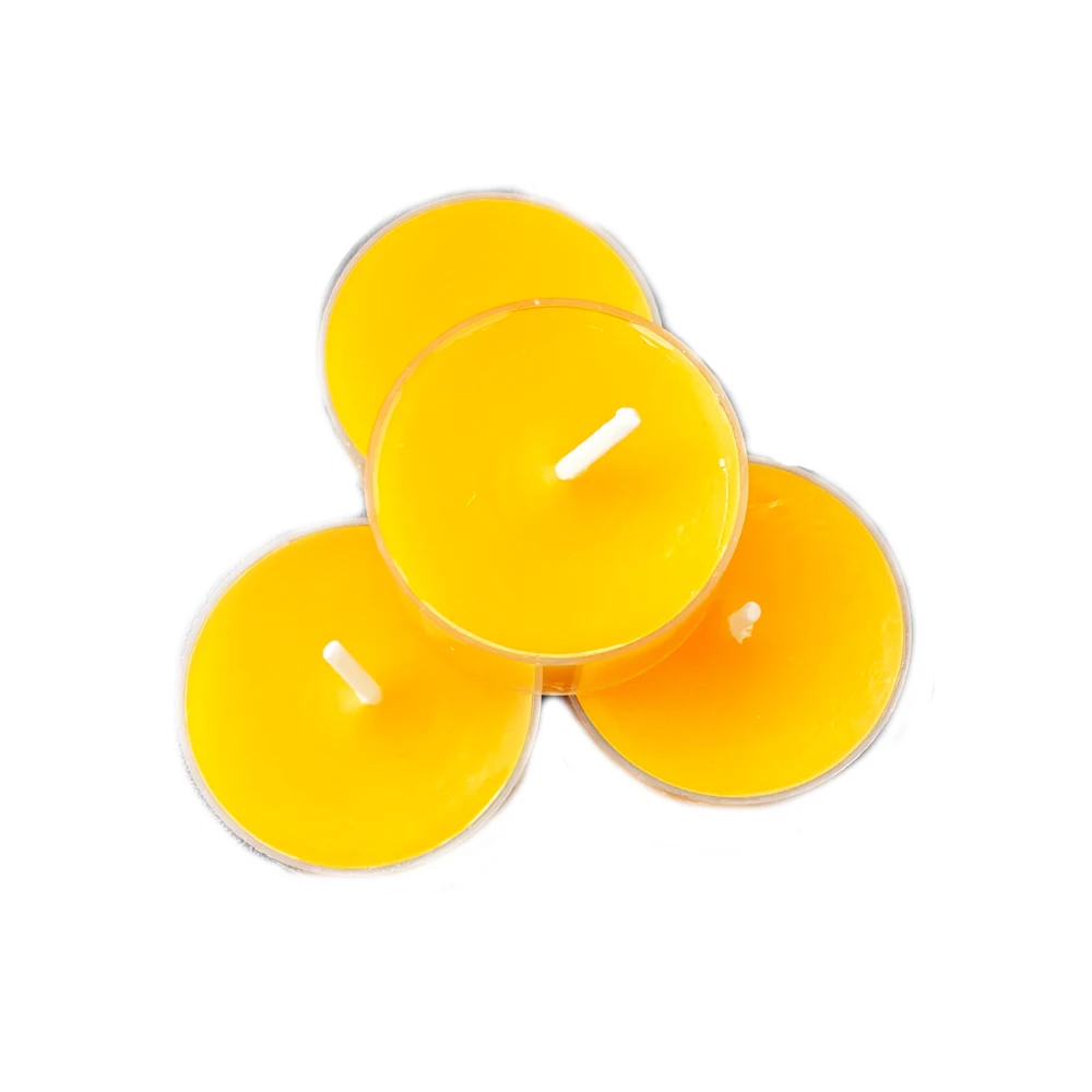 100% Natural Yellow Beeswax Tealight Candles in Clear Cup 6 Hours Burn time Tea light Candles for wedding home decor
