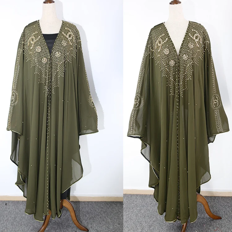 
African Abaya Dashiki Dress Hot Diamond Beaded Muslim Shawl Hooded Cape Women Sling Robe 