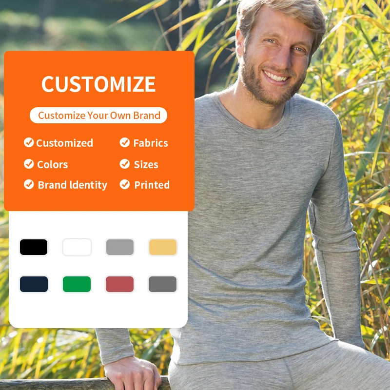 Enerup merino wool Silk Wholesale Solid Keep warm Quick dry base layer Long Sleeve underwear Mens T-shirt