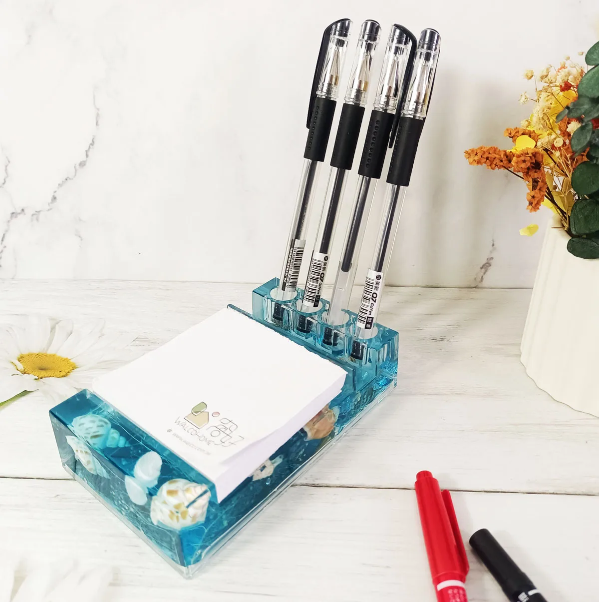 Acrylic Memo Pen Holder Multi-Functional Decor Ocean Breeze Acrylic Phone Stand Pens Holder for Display