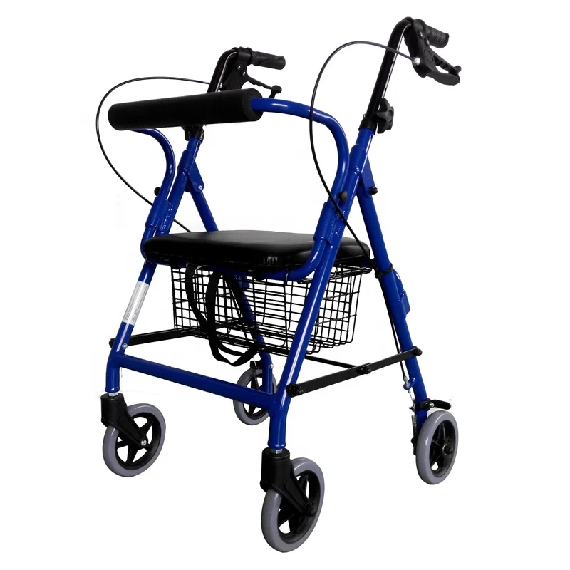 Elderly Walker Folding Portable Walking Walker Auxiliary Walker Four-wheel Trolley Grocery Shopping Cart