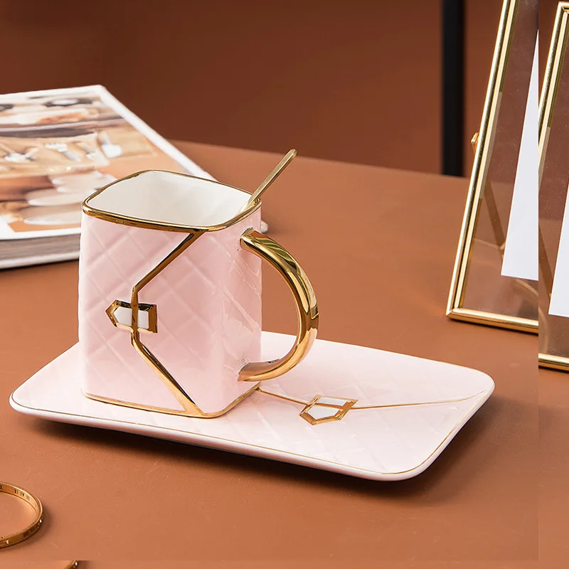 Elegant light luxury fashion creative bag-shaped European afternoon tea coffee cup and saucer set