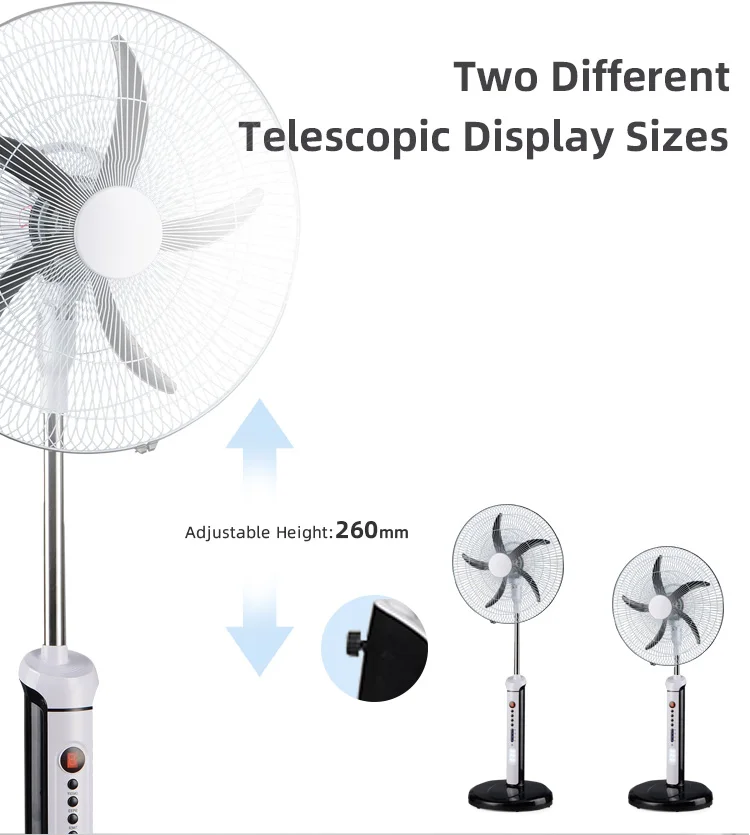 18 inch 12v battery AC DC stand fan china rechargeable fan led lamp