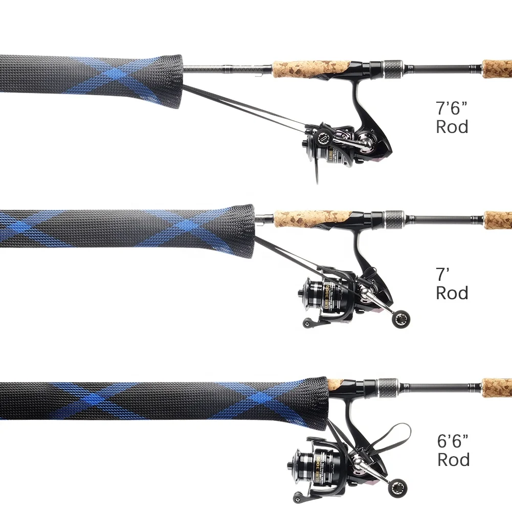 Spinning Fishing Rod Socks Braided Mesh Rod Sleeve Cover Protector   Blue/Black