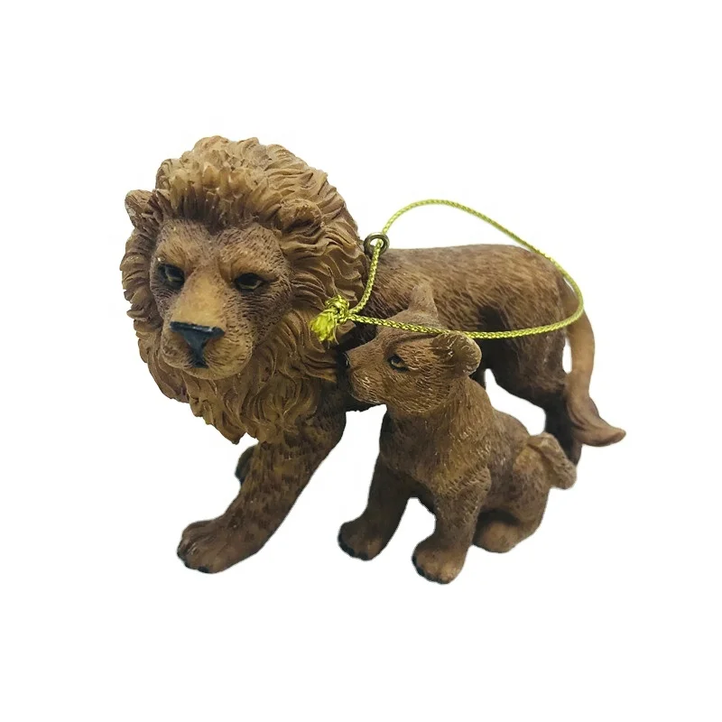 Animal resin lion statue ornament custom hanging decorative lion Mom and Baby figurine for Christmas Tree